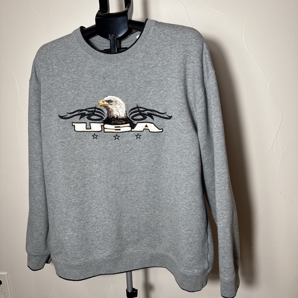 Croft & Barrow Sport Embroidered Eagle USA Nature Crewneck Sweatshirt Sz L